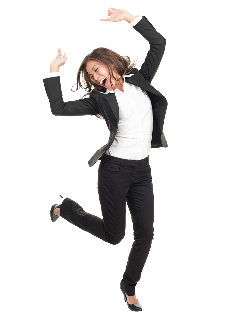 Ecstatic businesswoman in suit dancing